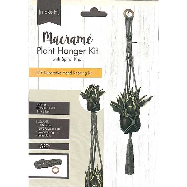 Macrame Plant Hanger Kit With Spiral Knot - Grey
