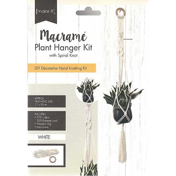 Macrame Plant Hanger Kit With Spiral Knot - White