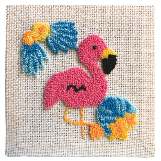 NEEDLE PUNCH EMBROIDERY KIT WITH FRAME 6Inch, Frederick The Flamingo