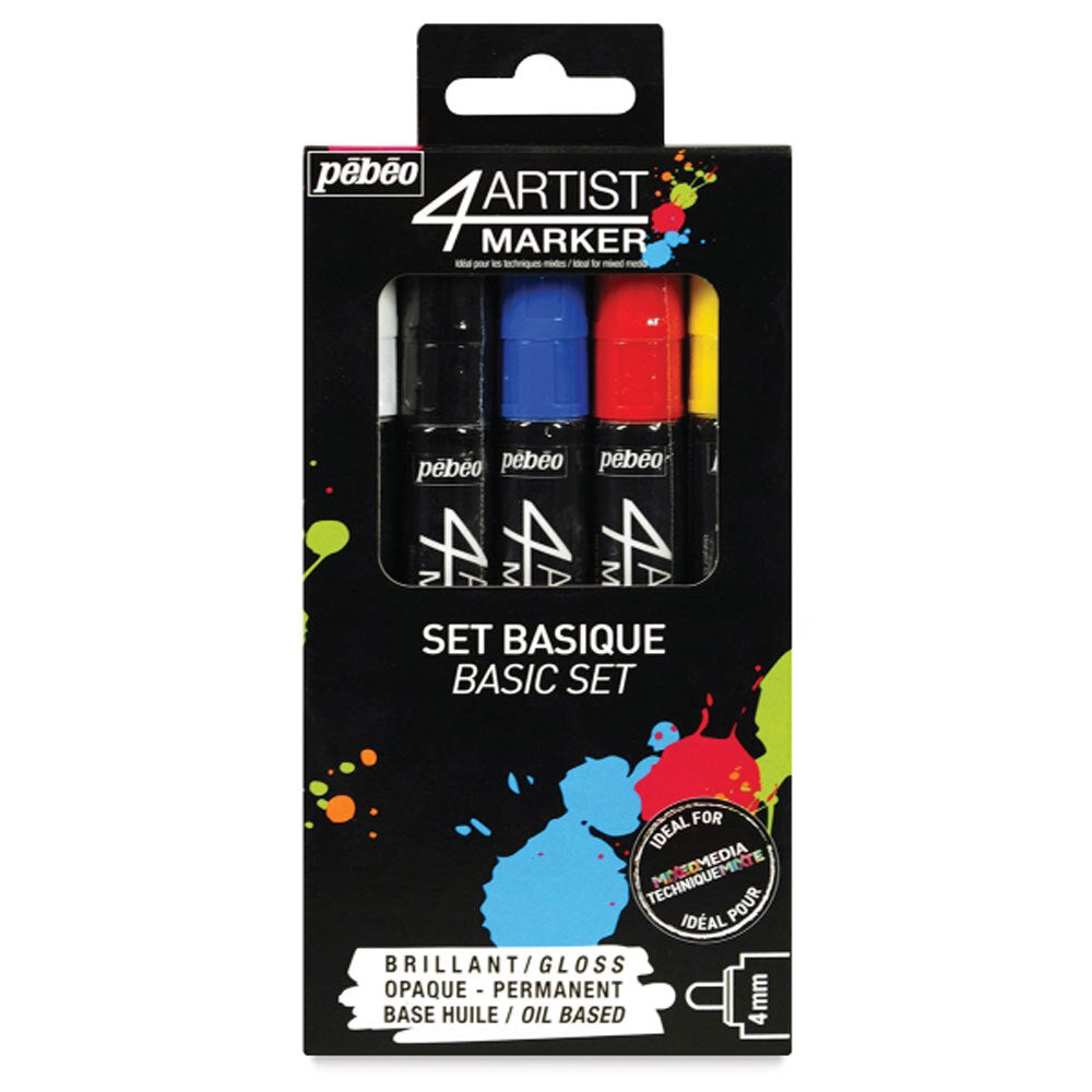 Pebeo 4 Artist Markers Set 5 x 4mm Basic