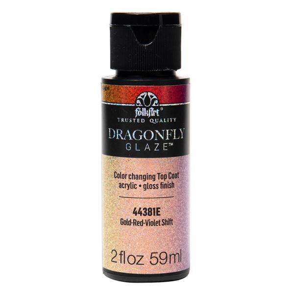 folkart dragonfly glaze gold red violet