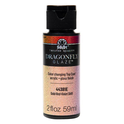folkart dragonfly glaze gold red violet