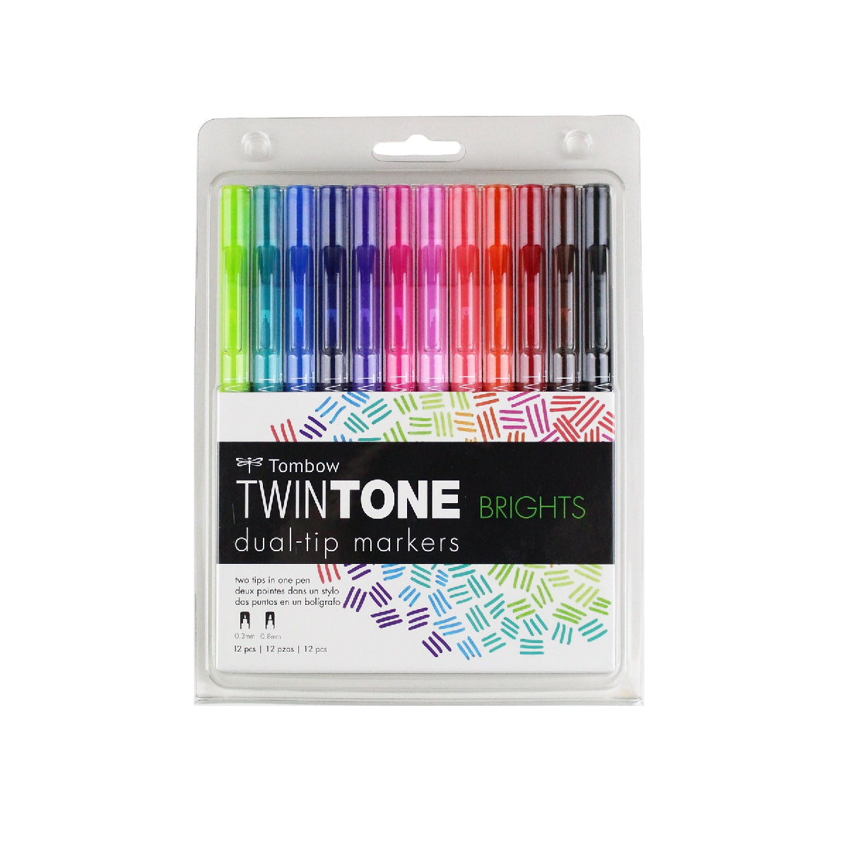 Tombow Twin Tone Dual Tip Markers Pack of 12 - Brights